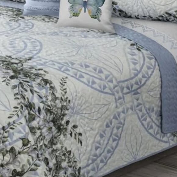 New Oasis Blue DoubleQueen (DQ) Size 3 PC Beautiful Floral Quilt Set - Picture 4 of 4